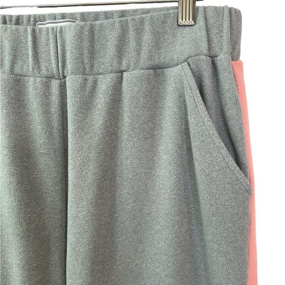 Dudley Stephens Wide Leg Pull On Fleece Pant w/ Pockets Grey Pink Stripe Size L - Picture 3 of 13